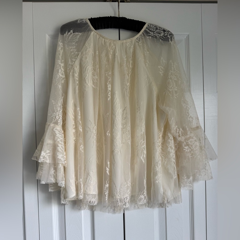 LOFT Cream Lace Bell Sleeve Blouse